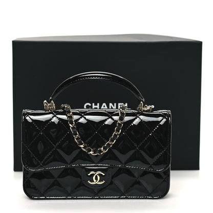 Chanel Patent Calfskin Quilted Flap Phone Holder With Chain Black 12 of 13