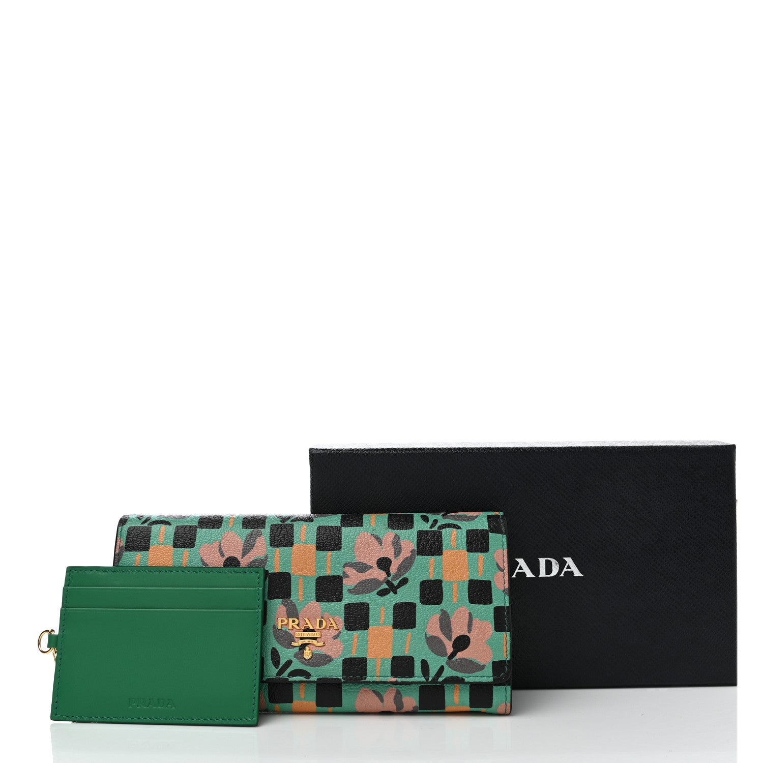Prada Goatskin Floral Print Continental Flap Travel Wallet Mango 9 of 9