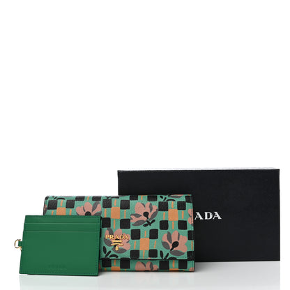 Prada Goatskin Floral Print Continental Flap Travel Wallet Mango 9 of 9