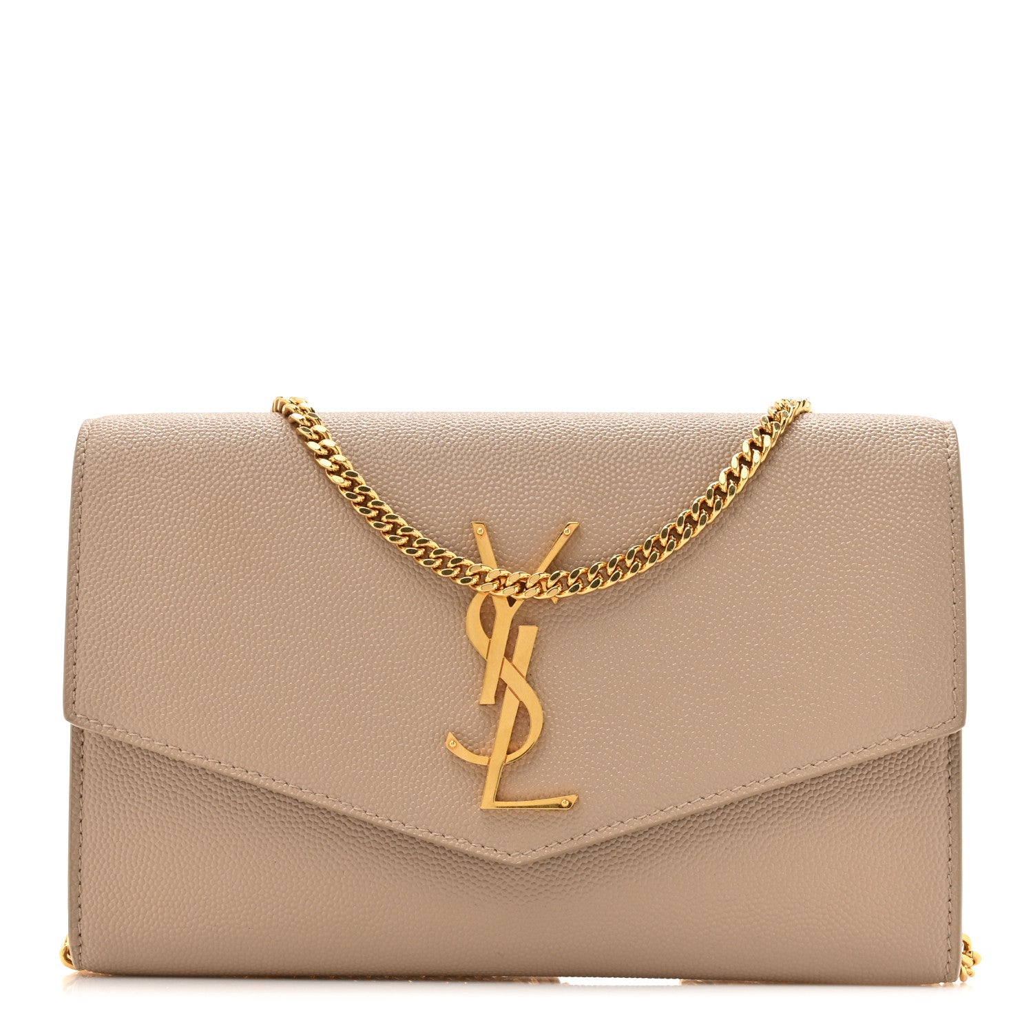 Saint Laurent Grain De Poudre Monogram Uptown Chain Wallet Dark Beige 1 of 15