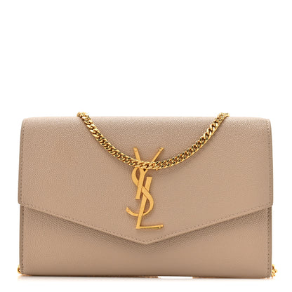 Saint Laurent Grain De Poudre Monogram Uptown Chain Wallet Dark Beige 1 of 15