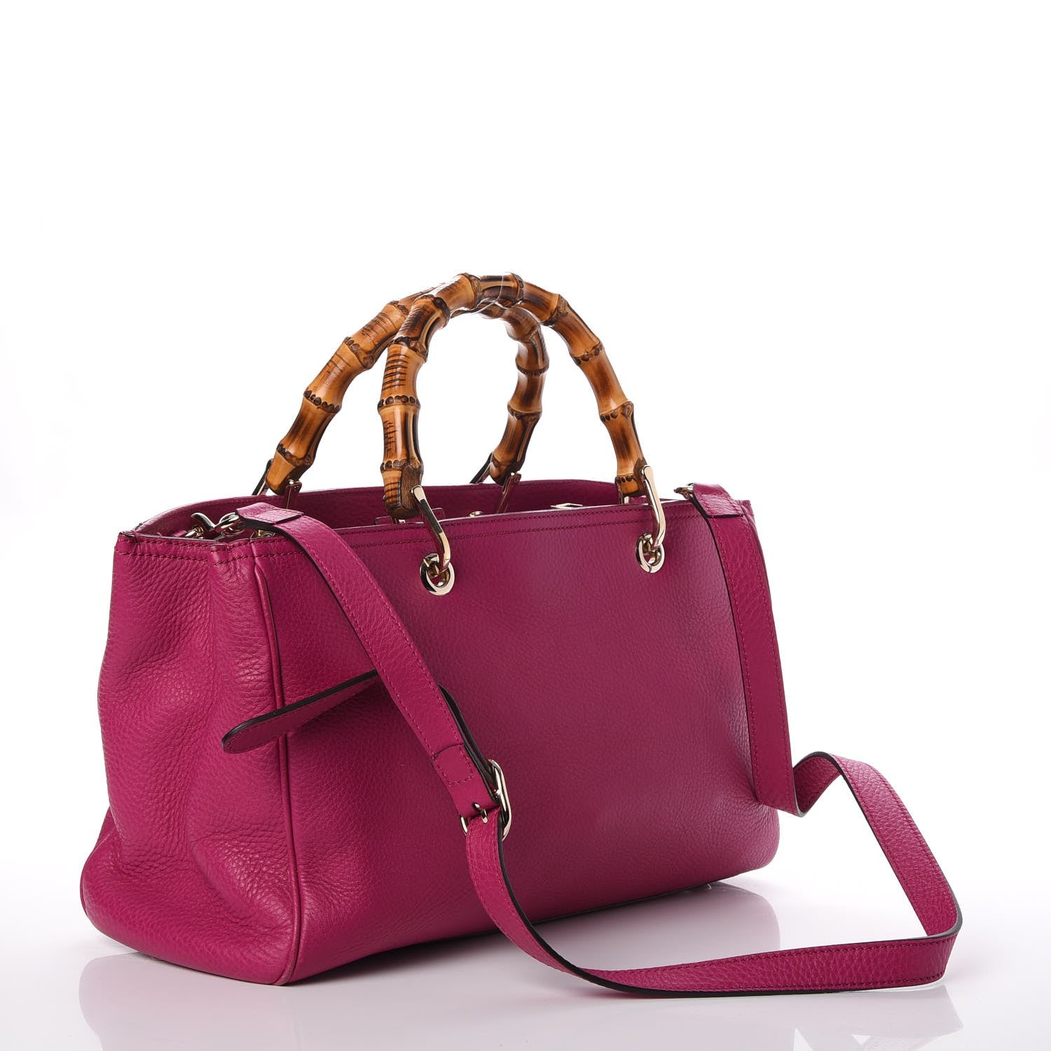 Gucci Pebbled Calfskin Medium Bamboo Shopper Tote Bright Bougainvillea 4 of 19