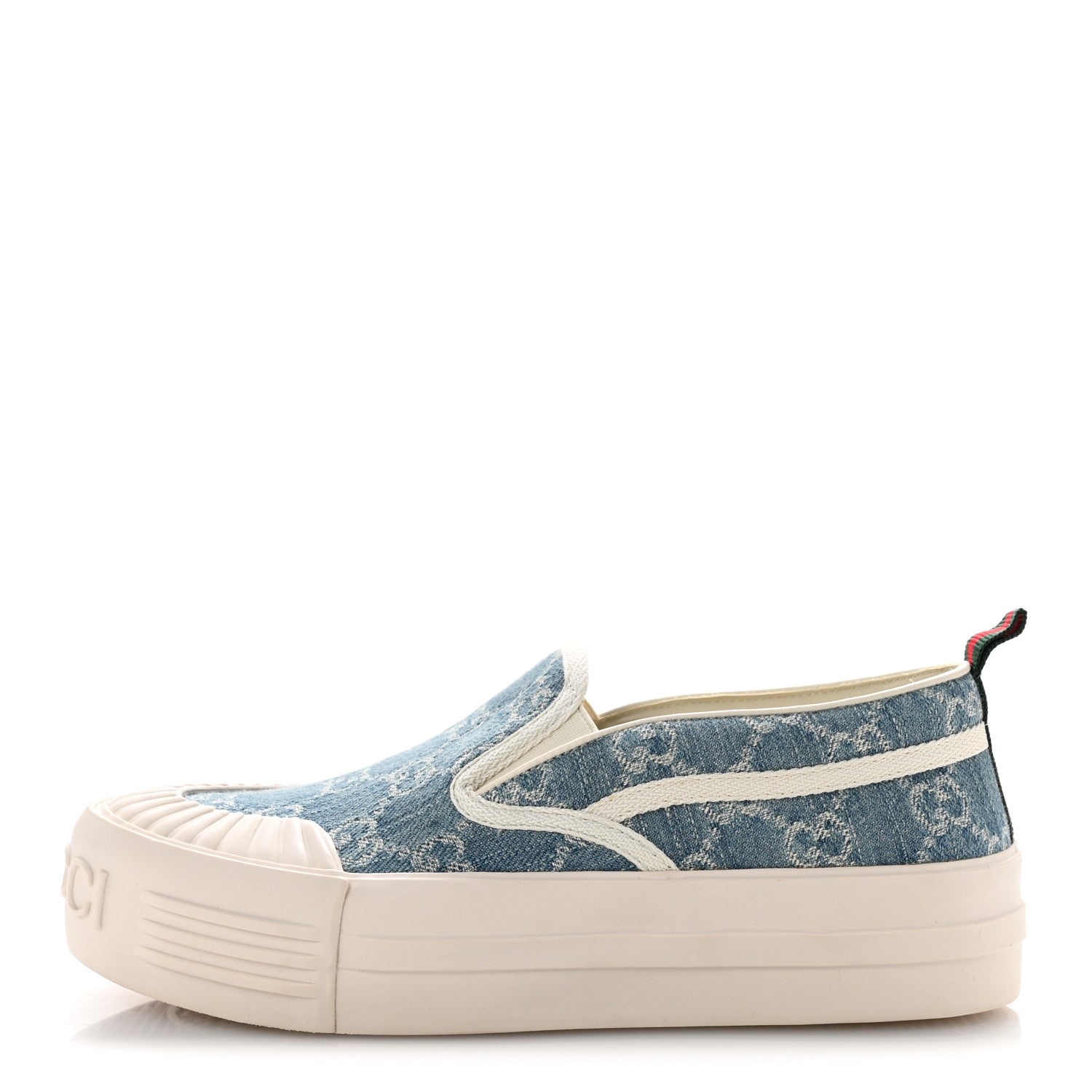 Gucci GG Denim Monogram Womens Slip On Sneakers 37 Light Blue Royale 1 of 10