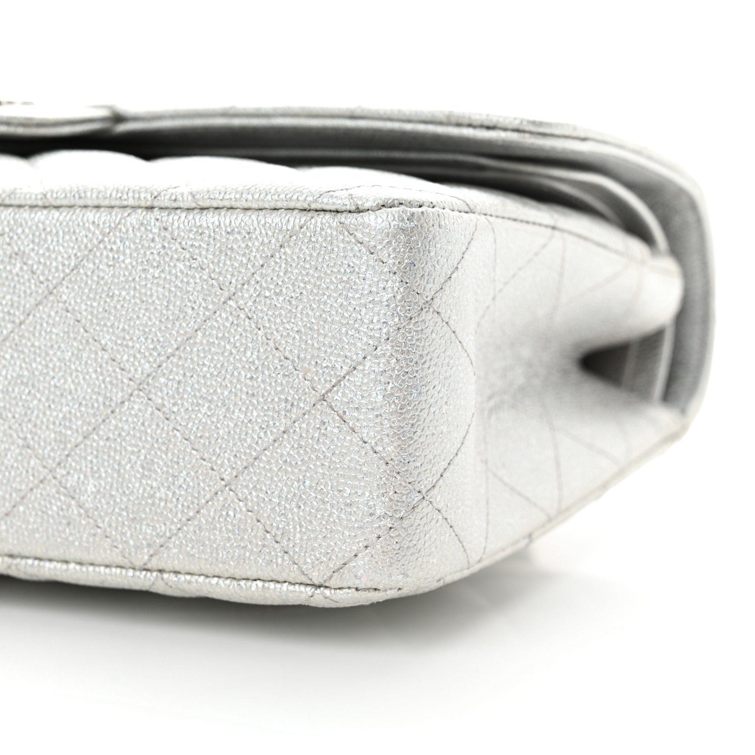 Chanel Glittered Metallic Caviar Quilted Medium Double Flap Silver 10 of 10