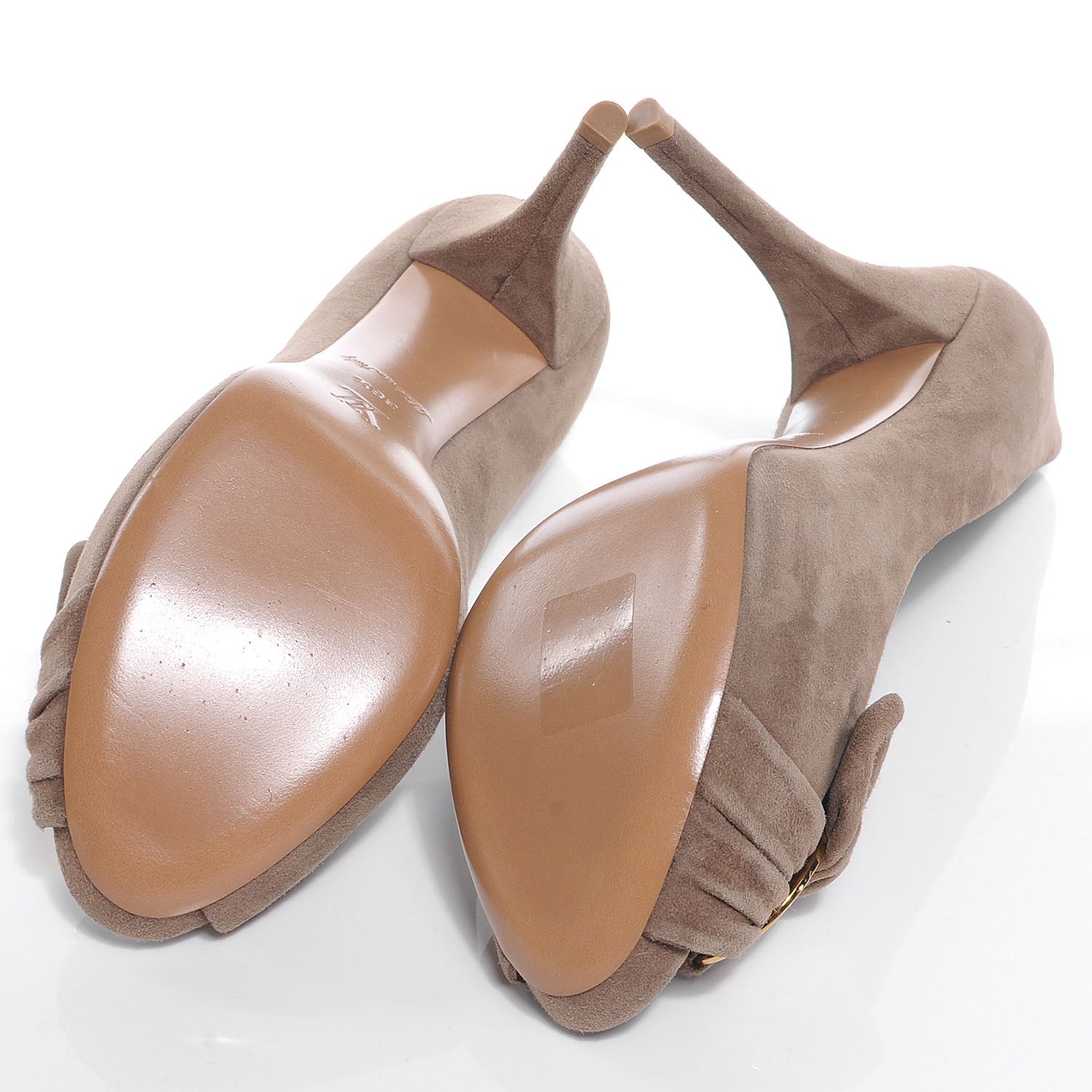 Louis Vuitton Suede Baby Goat Catania Peep Toe Heels 38.5 Taupe 5 of 9
