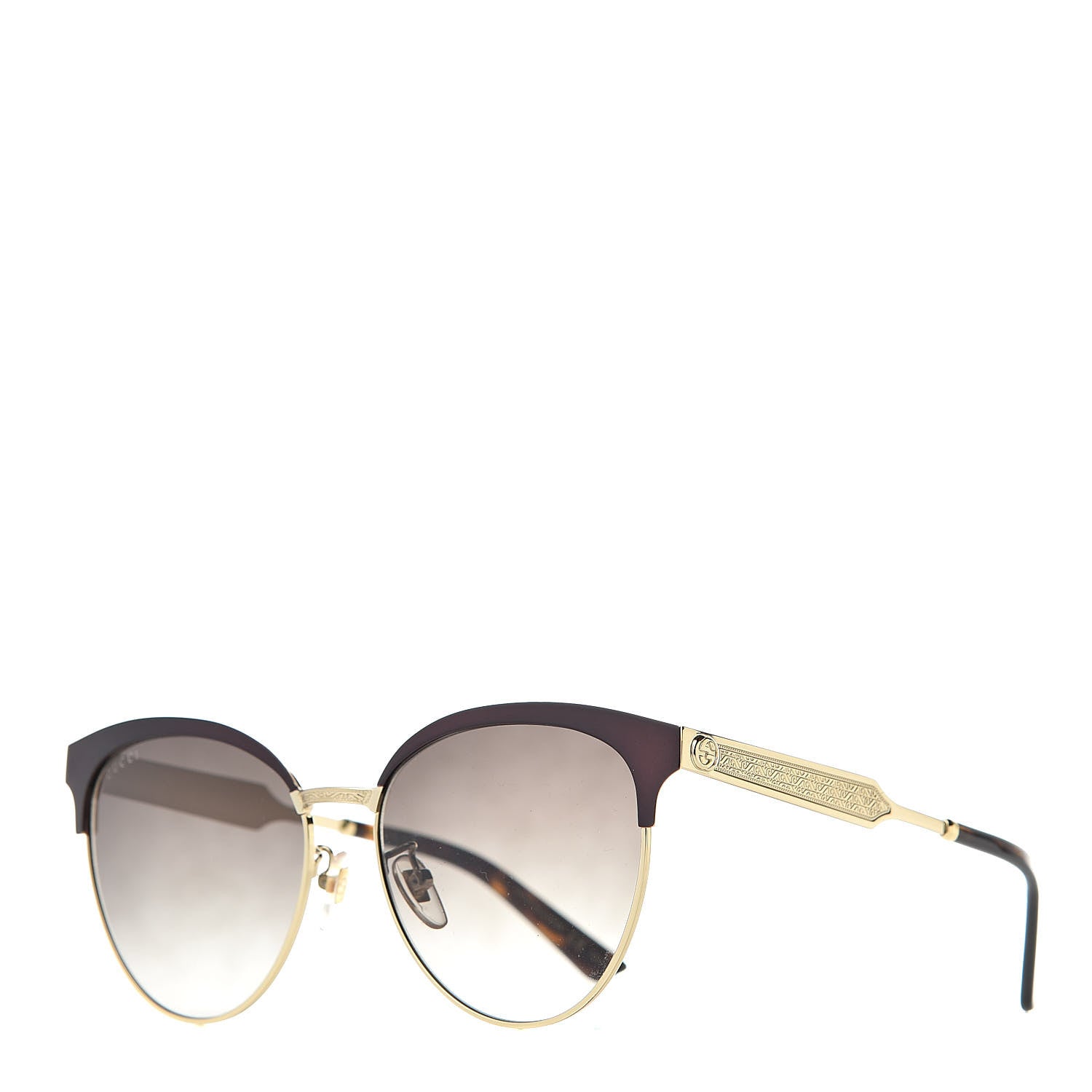 Gucci Round Metal GG0074S Sunglasses Black Gold 1 of 8