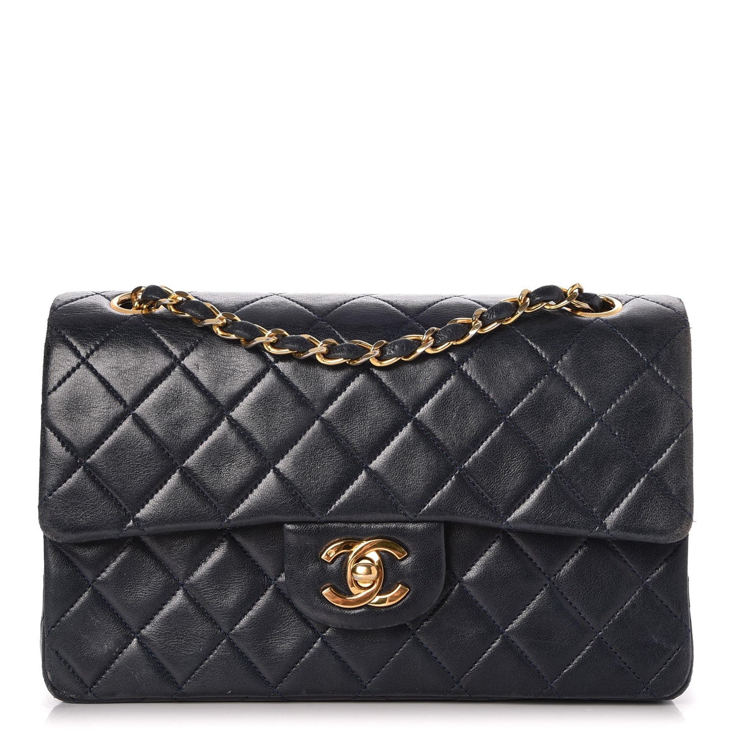Lambskin Quilted Small Double Flap Navy