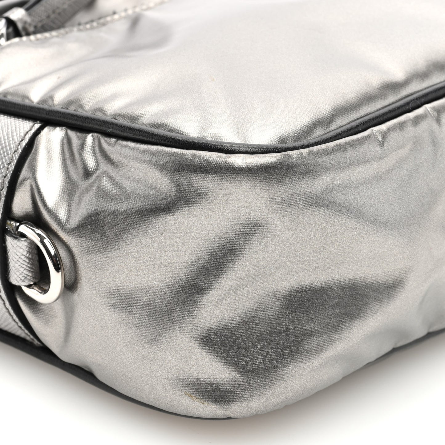 Metallic Tessuto Nylon Metal Studded Shoulder Bag Ferro Black