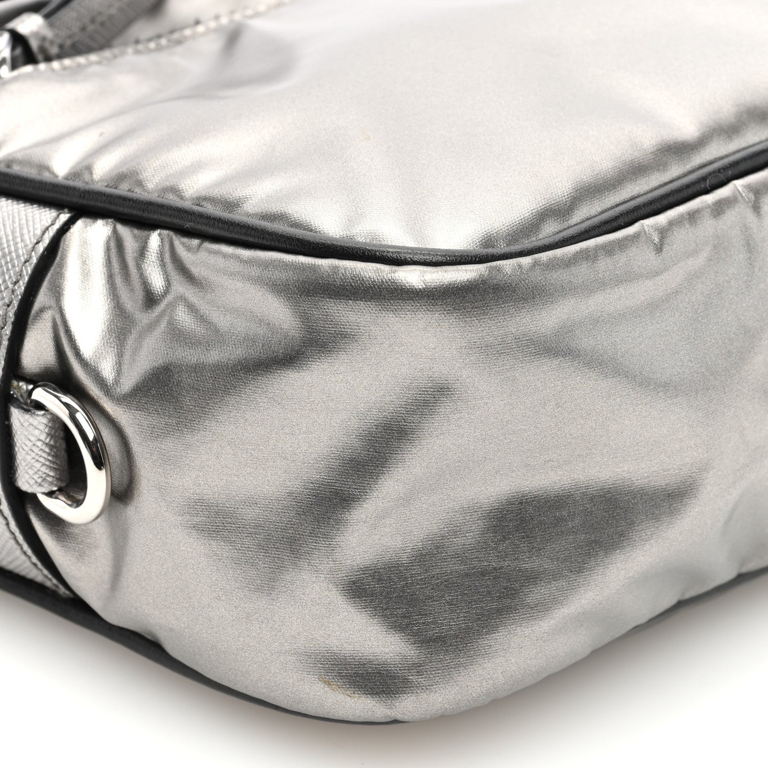 Prada Metallic Tessuto Nylon Metal Studded Shoulder Bag Ferro Black 8 of 9