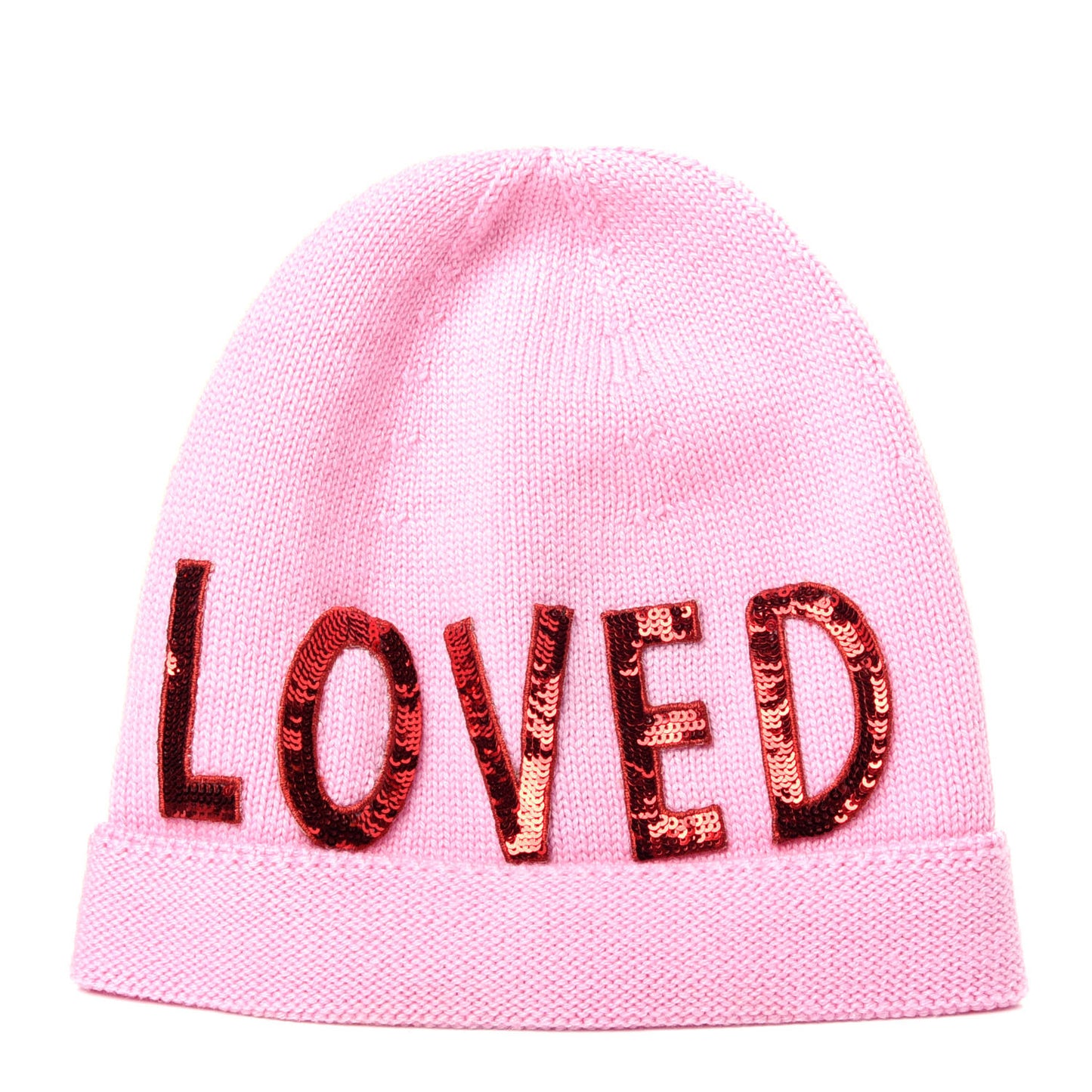 Wool Sequin Loved Beanie Hat S Pink