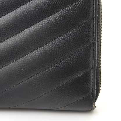 Saint Laurent Grain De Poudre Matelasse Chevron Monogram Zip Around Wallet Grey 16 of 17