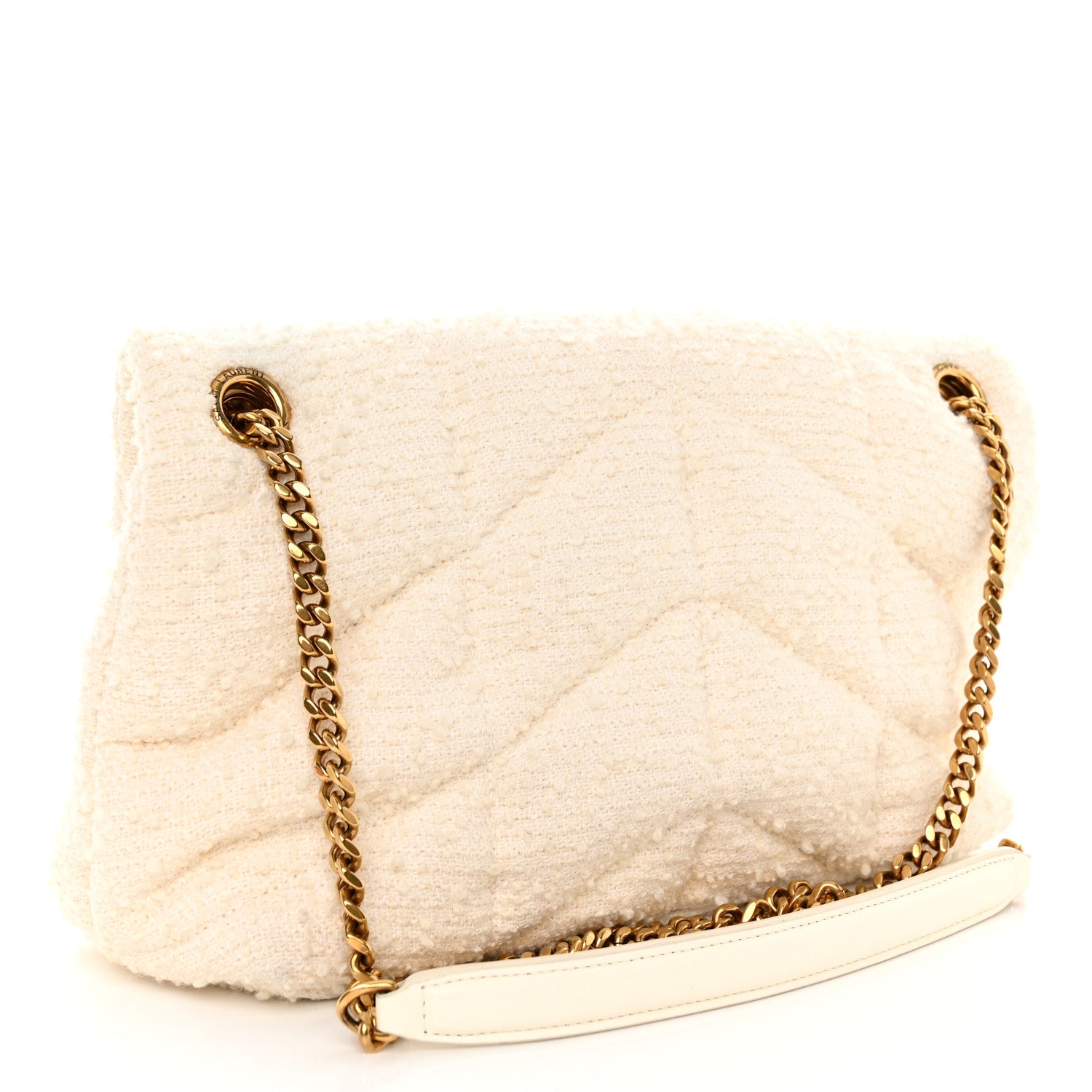 Saint Laurent Boucle Tweed Quilted Small Loulou Puffer Monogram Chain Satchel Crema Soft 3 of 9