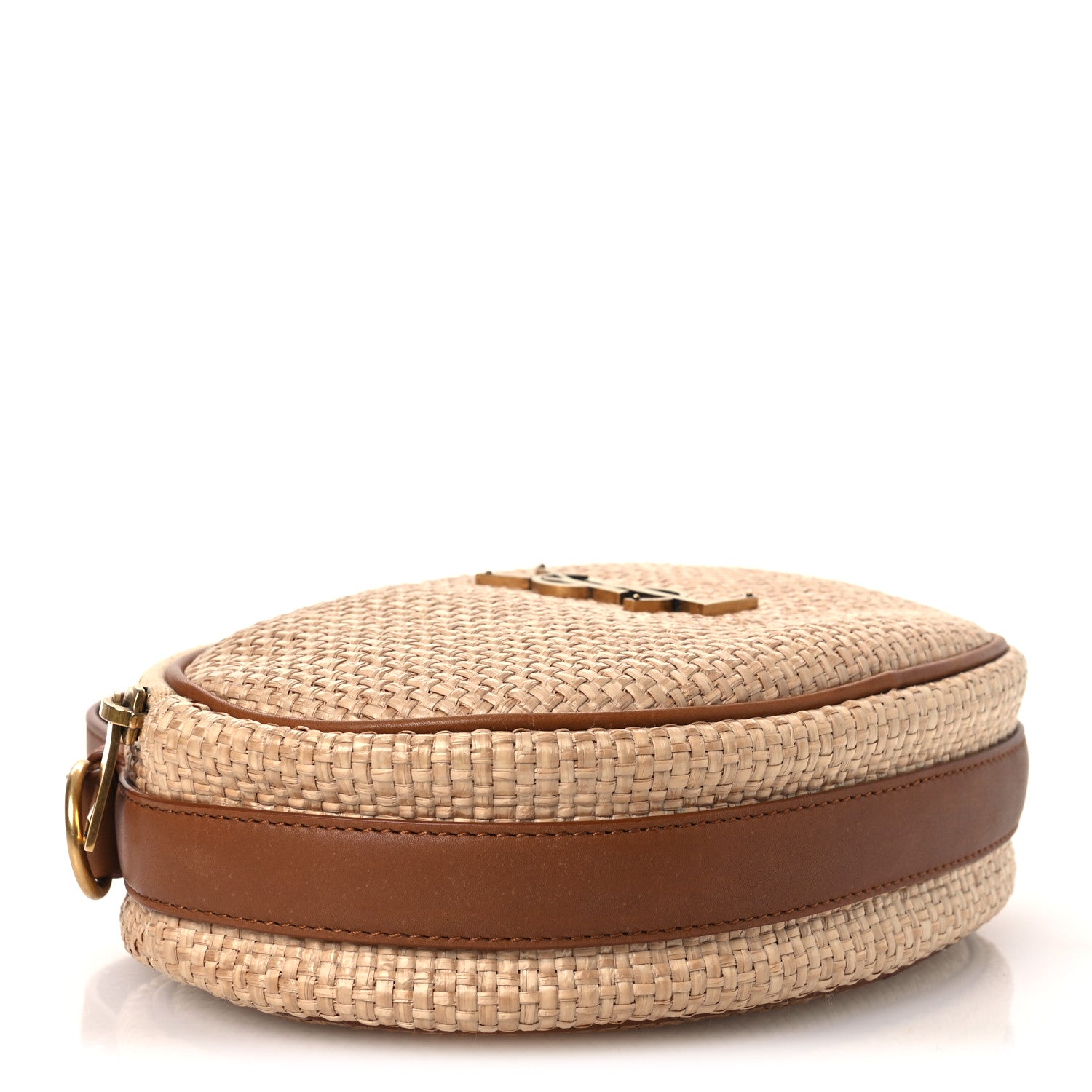 Saint Laurent Raffia Calfskin Round Camera Bag Golden Ecru Brick 4 of 11