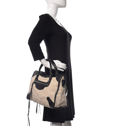Balenciaga Patent Linen Classic Hardware City Natural Black 2 of 11
