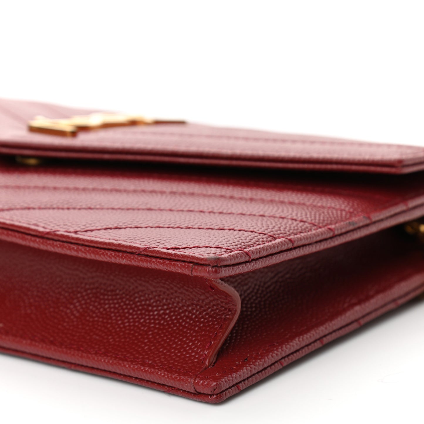 Grain De Poudre Matelasse Chevron Monogram Envelope Chain Wallet Opyum Red