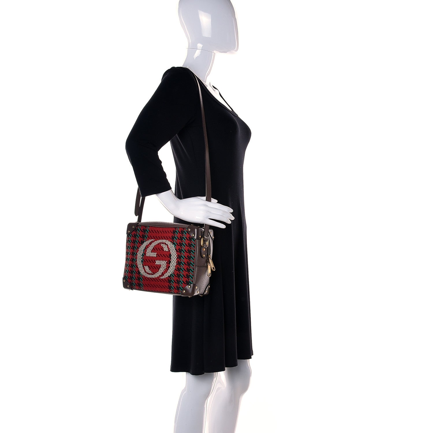 Gucci Cotton Wool Textured Calfskin Houndstooth Woven Square Messenger Bag Red Green Ivory Multicolor New Acero 2 of 11