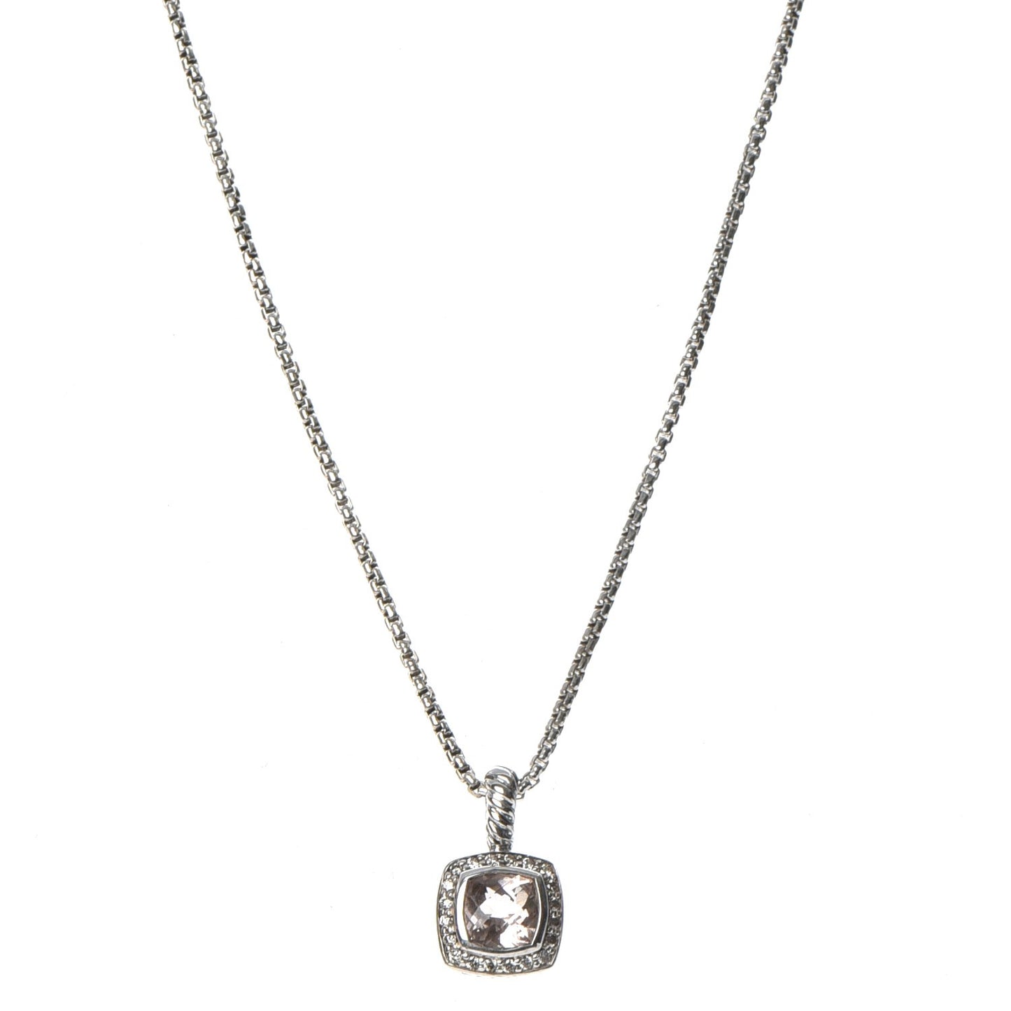 Sterling Silver Diamond Morganite 7mm Petite Albion Pendant Necklace