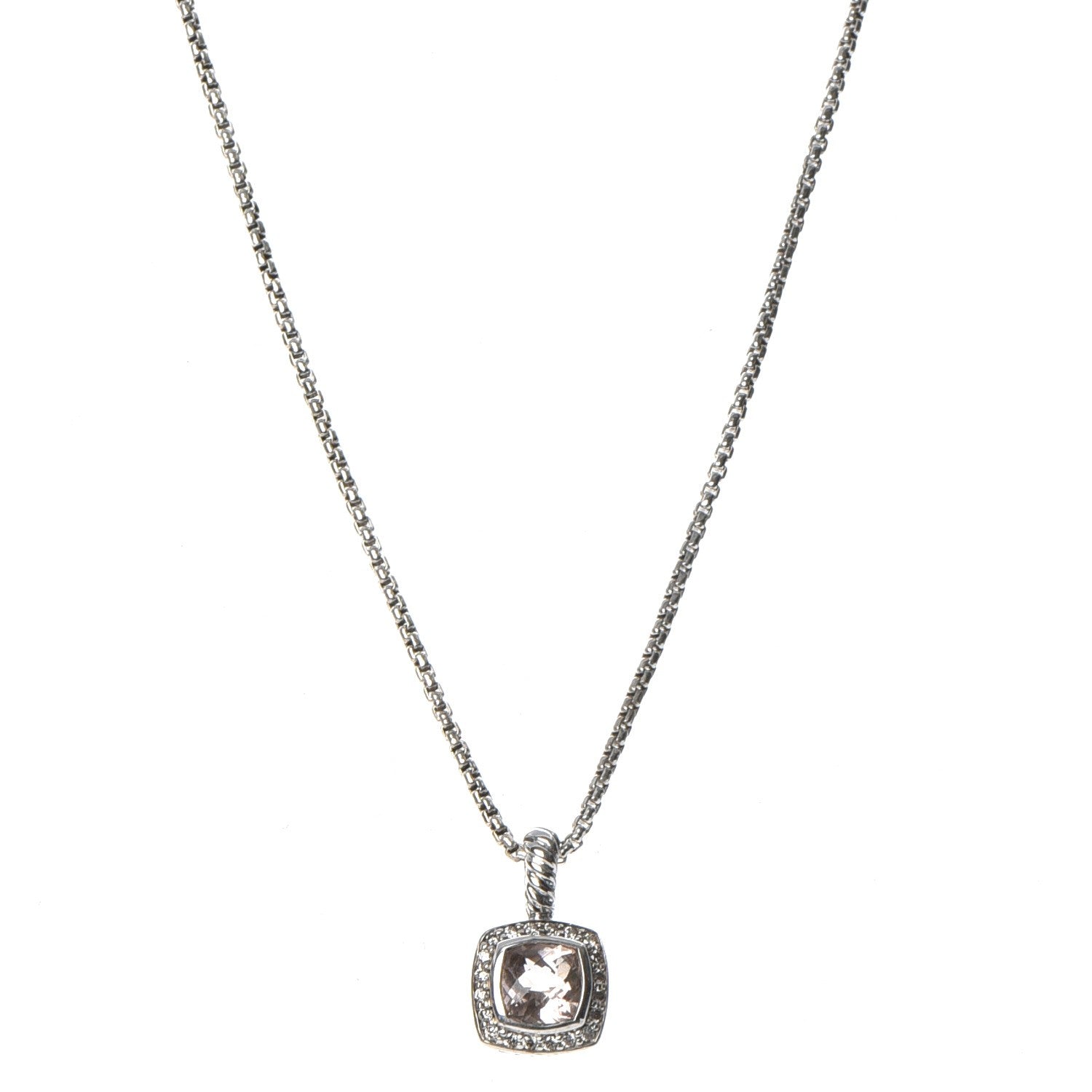 David Yurman Sterling Silver Diamond Morganite 7mm Petite Albion Pendant Necklace 1 of 6