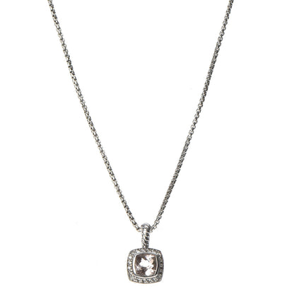 David Yurman Sterling Silver Diamond Morganite 7mm Petite Albion Pendant Necklace 1 of 6