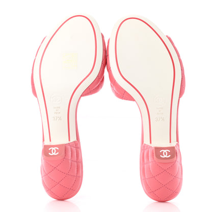 Chanel Lambskin Quilted Textured CC Mules 37.5 Pink 5 of 9