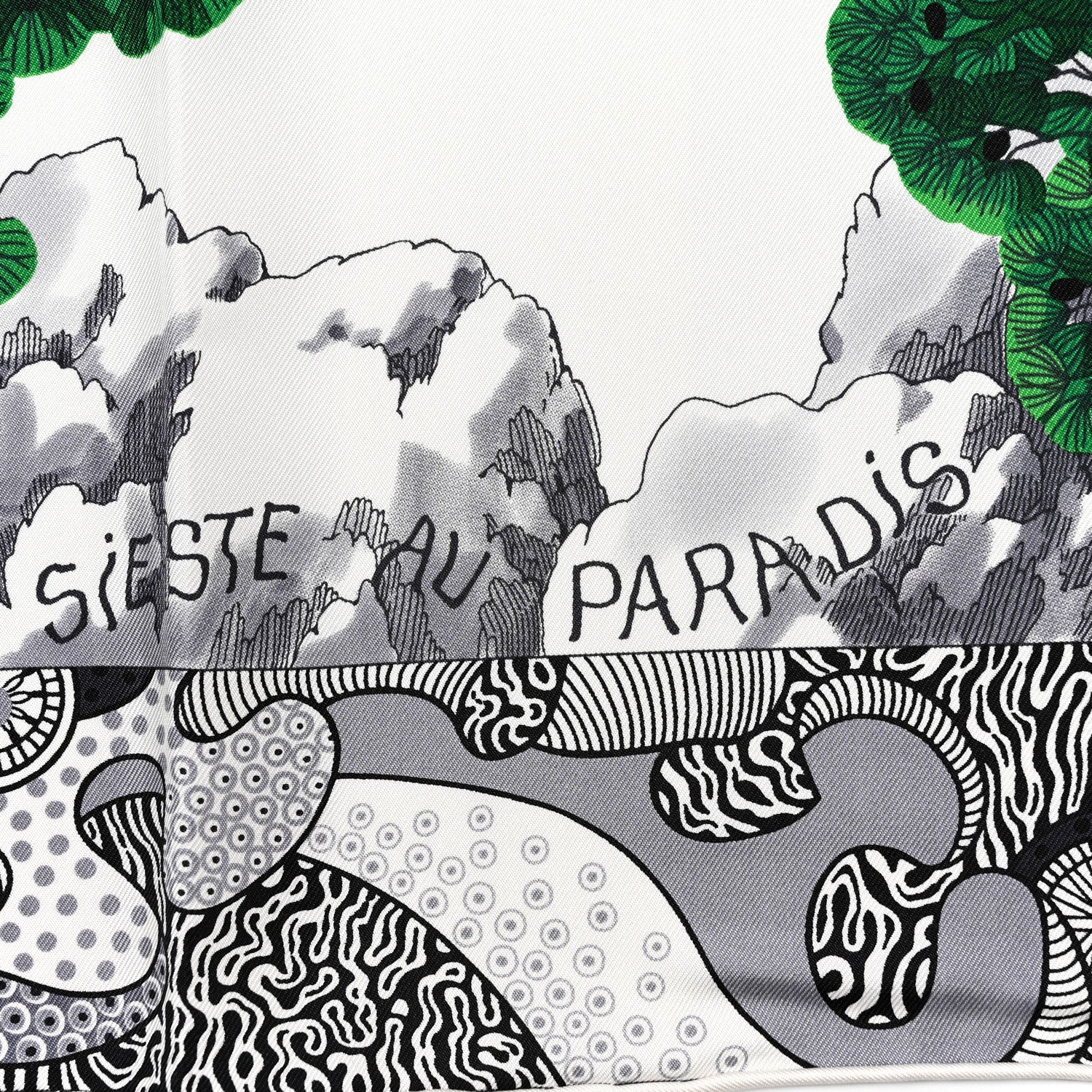 Hermes Silk Sieste Au Paradis Scarf 90 Black White Vert 3 of 5