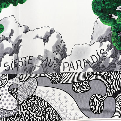 Hermes Silk Sieste Au Paradis Scarf 90 Black White Vert 3 of 5