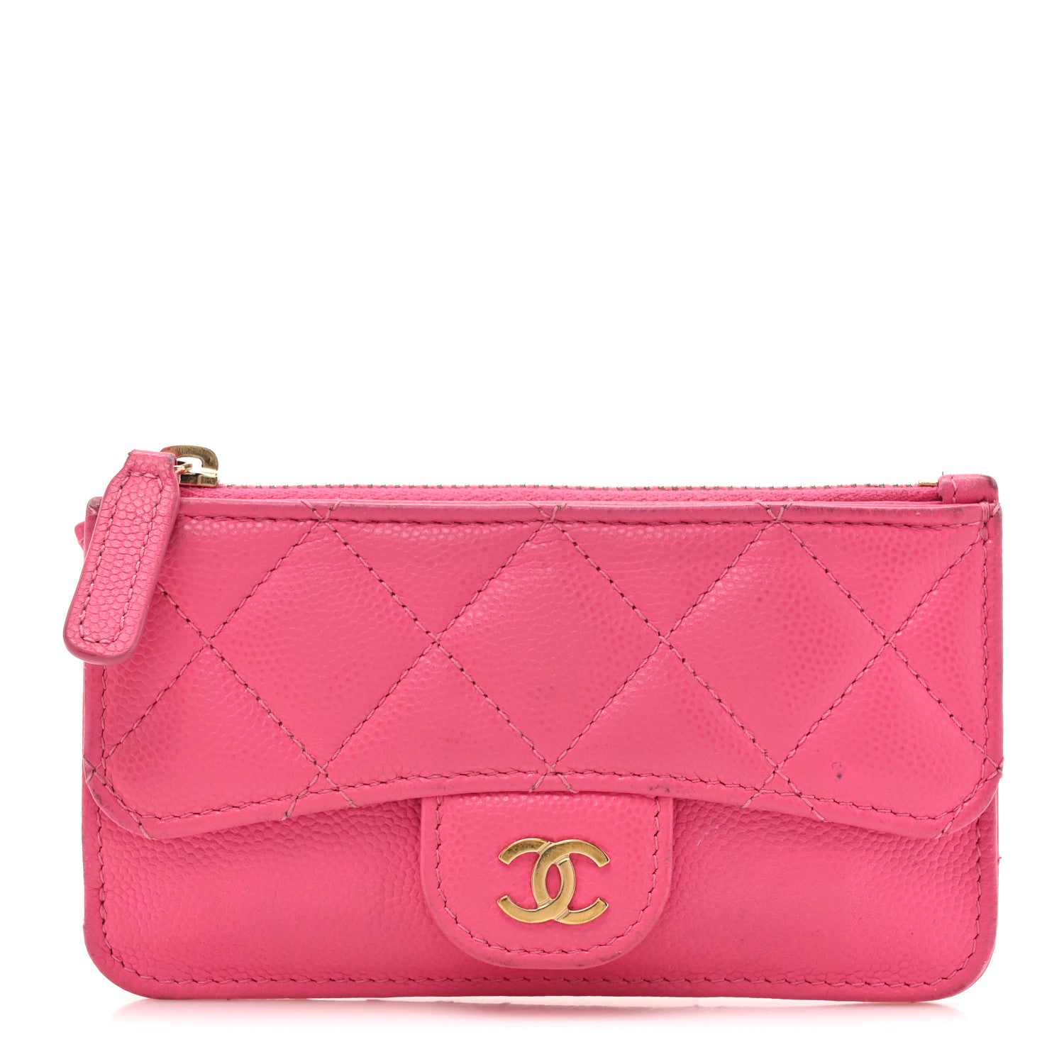 Chanel Caviar Quilted Flap Zip Card Holder Dark Pink 1 of 14