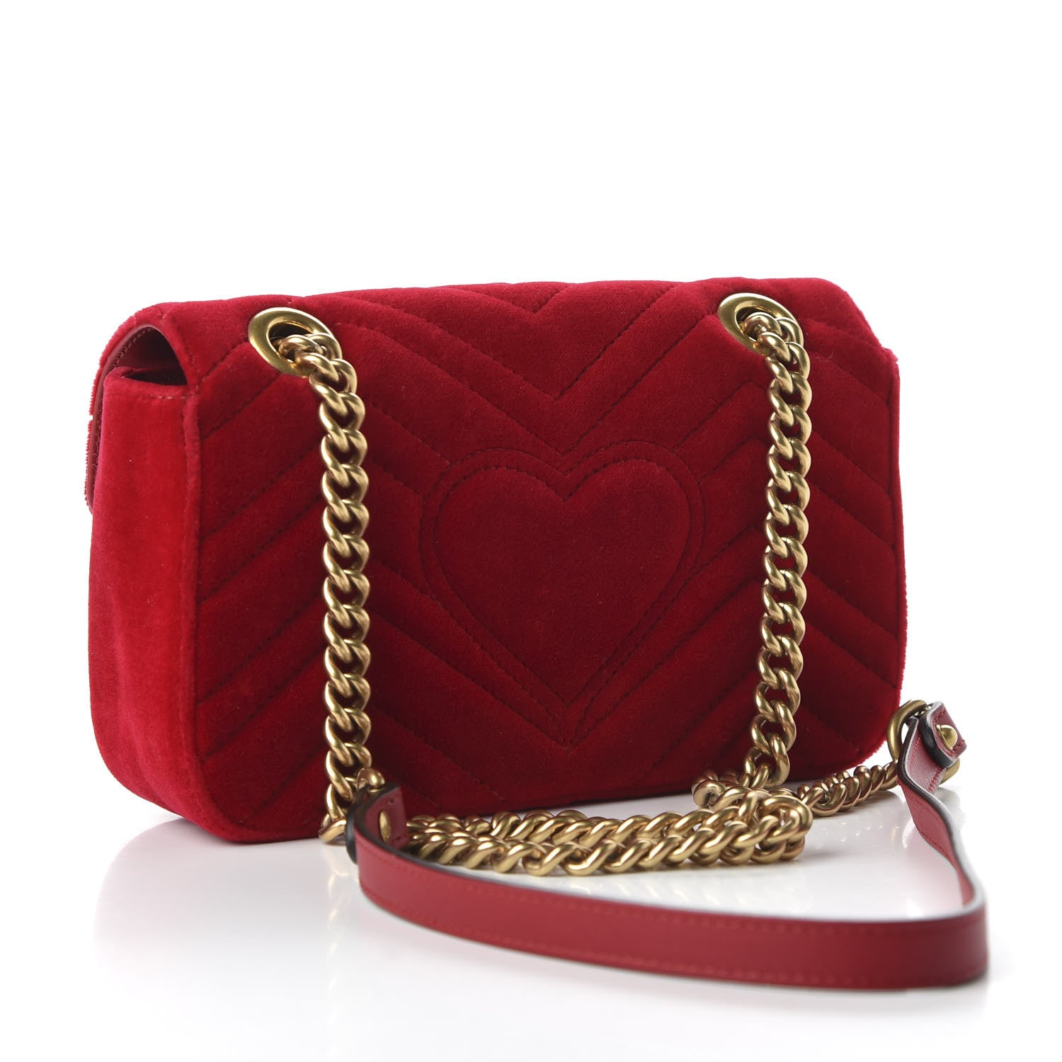 Gucci Velvet Matelasse Mini GG Marmont Shoulder Bag Hibiscus Red 3 of 10
