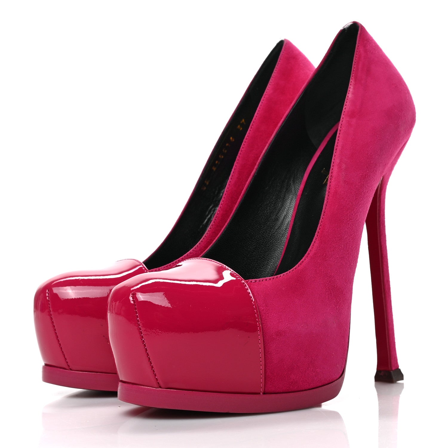 Saint Laurent Suede Vitello Vernice Tribtoo 105 Platform Pumps 37 Fuchsia 3 of 9