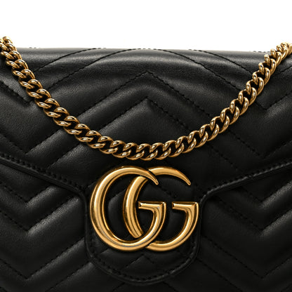 Gucci Calfskin Matelasse GG Marmont Chain Wallet Black 8 of 11