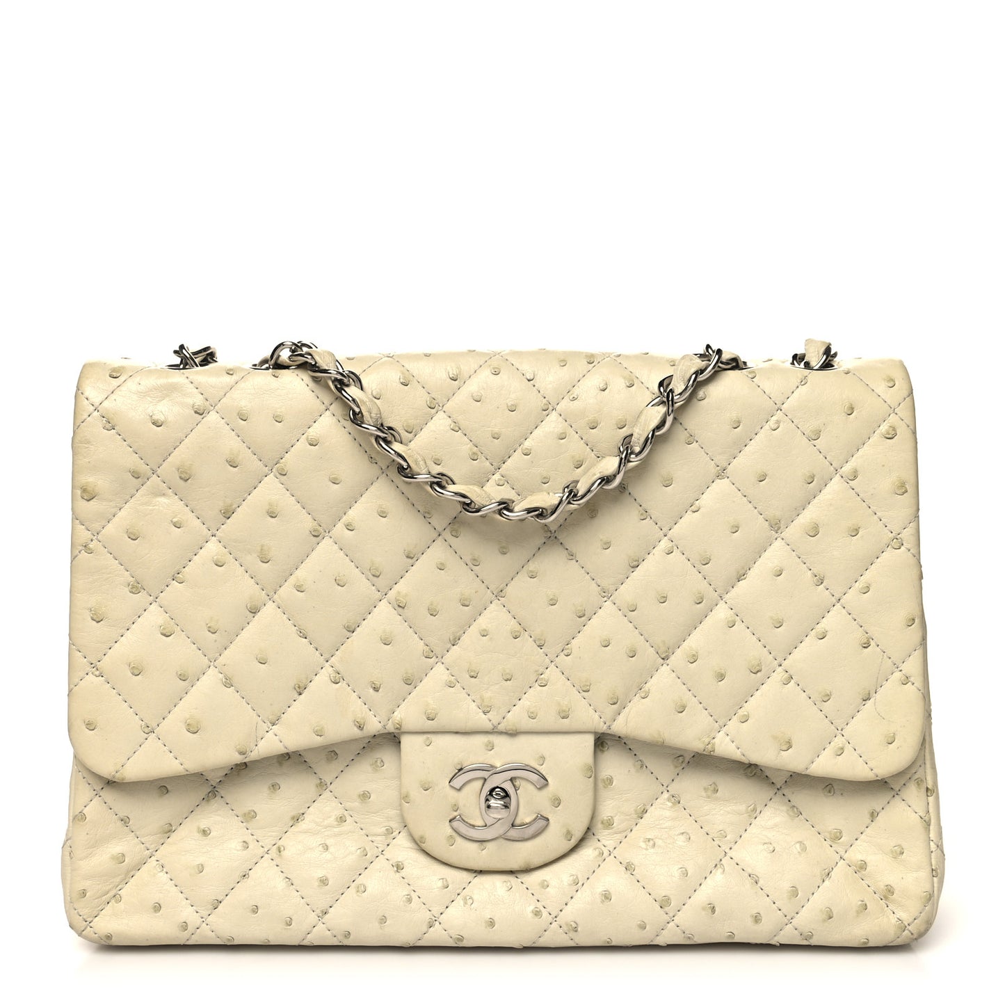 Ostrich Jumbo Single Flap Light Beige