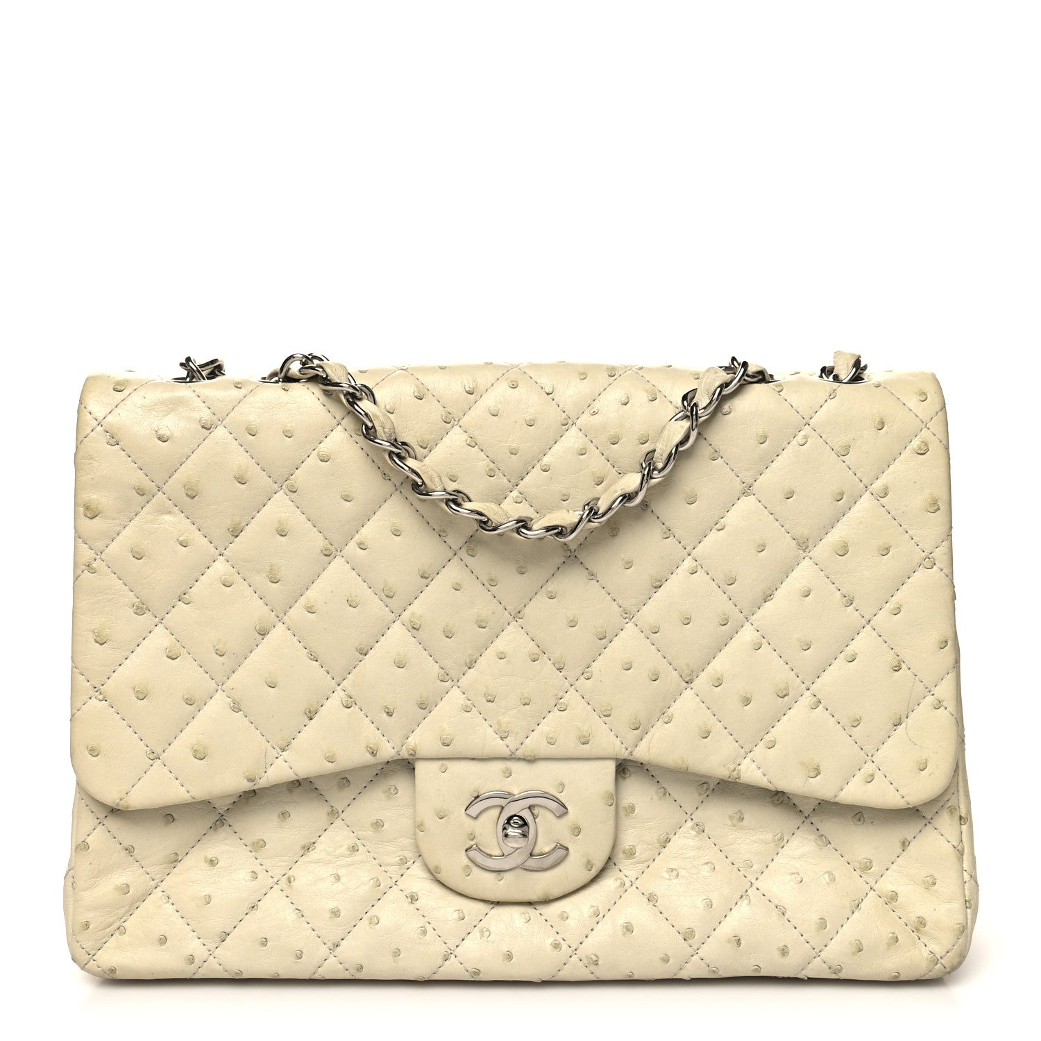 Chanel Ostrich Jumbo Single Flap Light Beige 1 of 15