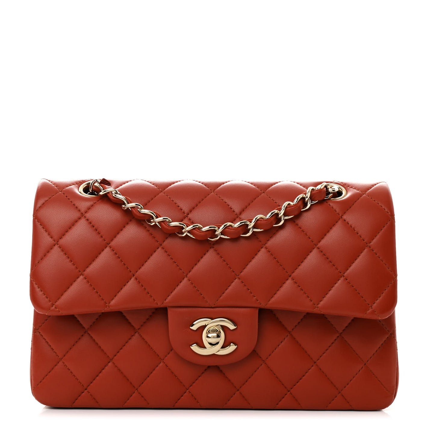 Lambskin Quilted Small Double Flap Brown