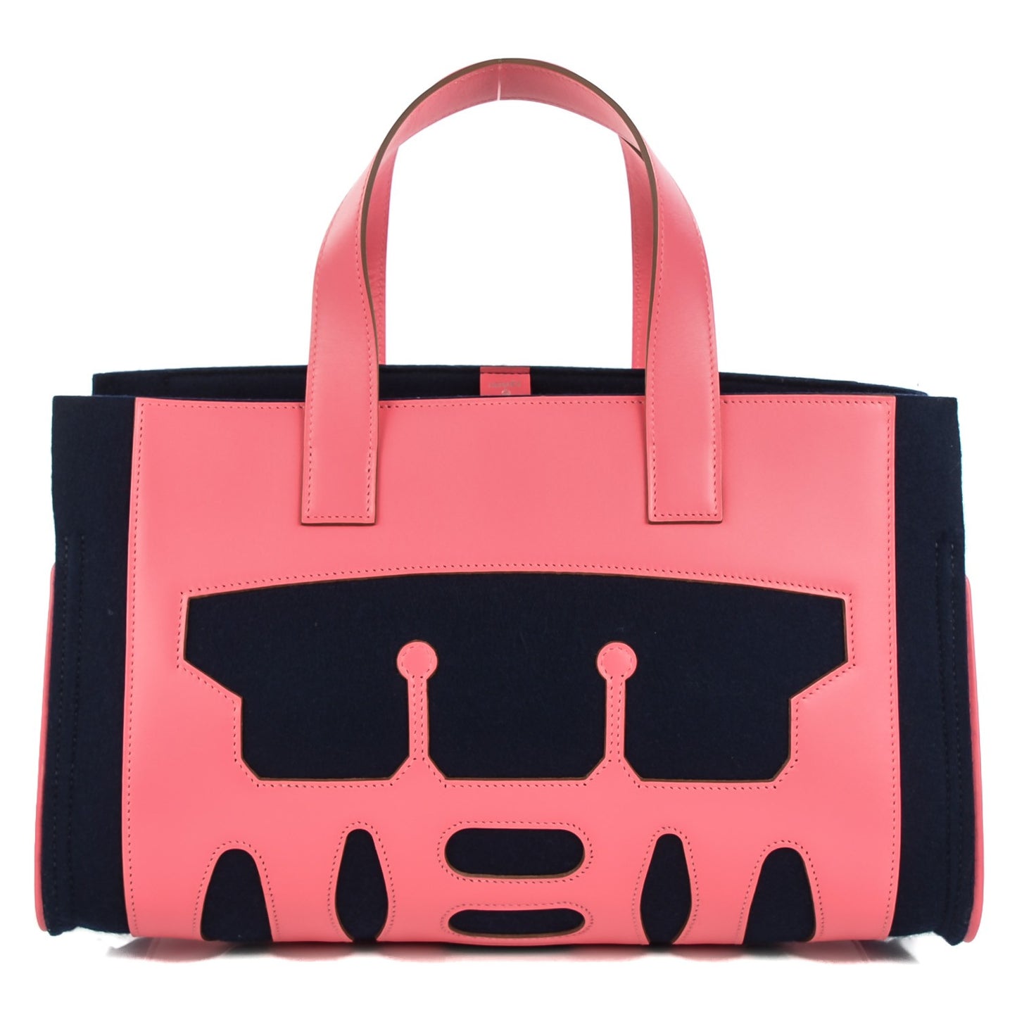 Tadelakt Fleece Petit H Decoupe Skeleton Tote PM Rose Shocking Navy