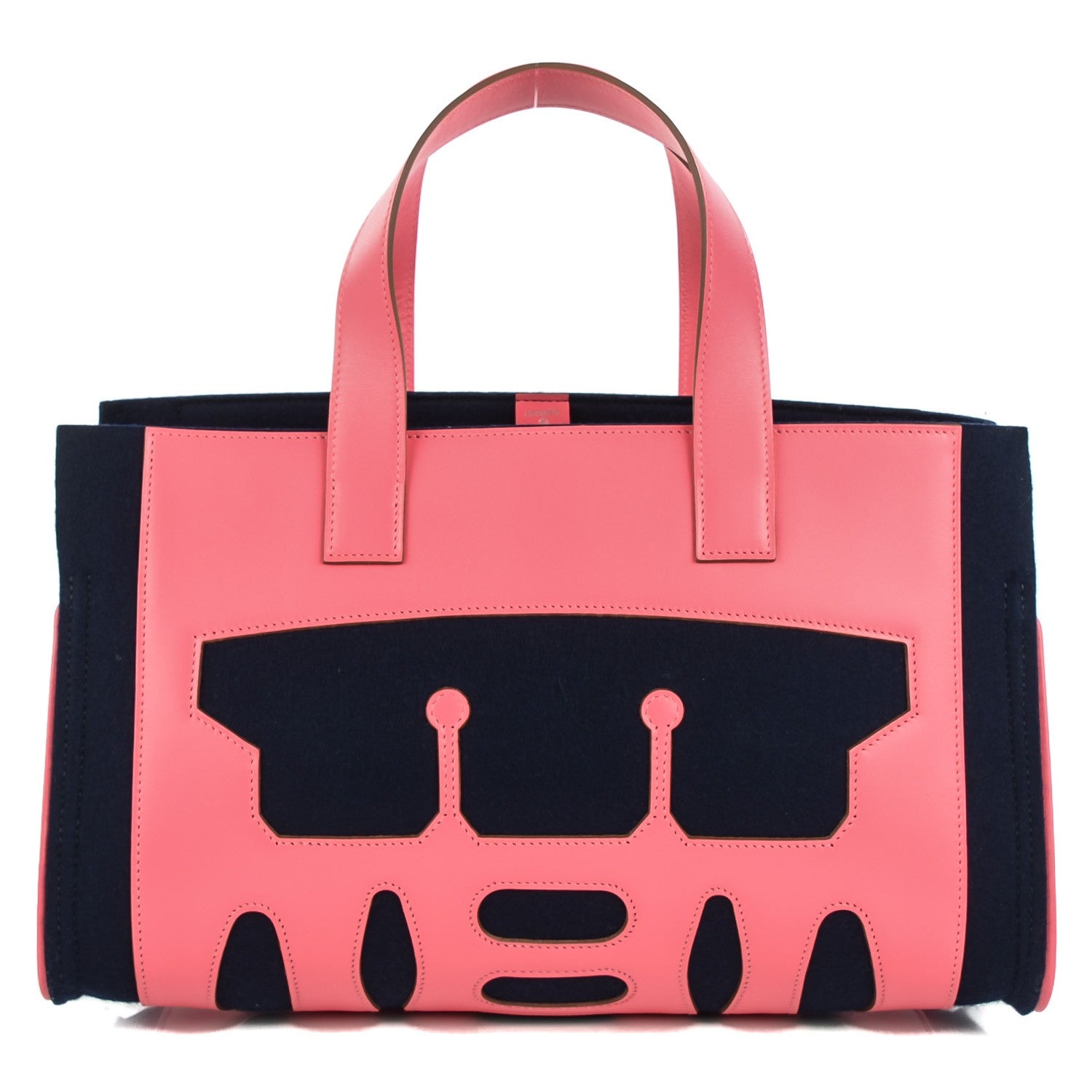 Hermes Tadelakt Fleece Petit H Decoupe Skeleton Tote PM Rose Shocking Navy 1 of 13