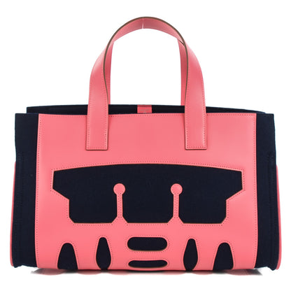Hermes Tadelakt Fleece Petit H Decoupe Skeleton Tote PM Rose Shocking Navy 1 of 13