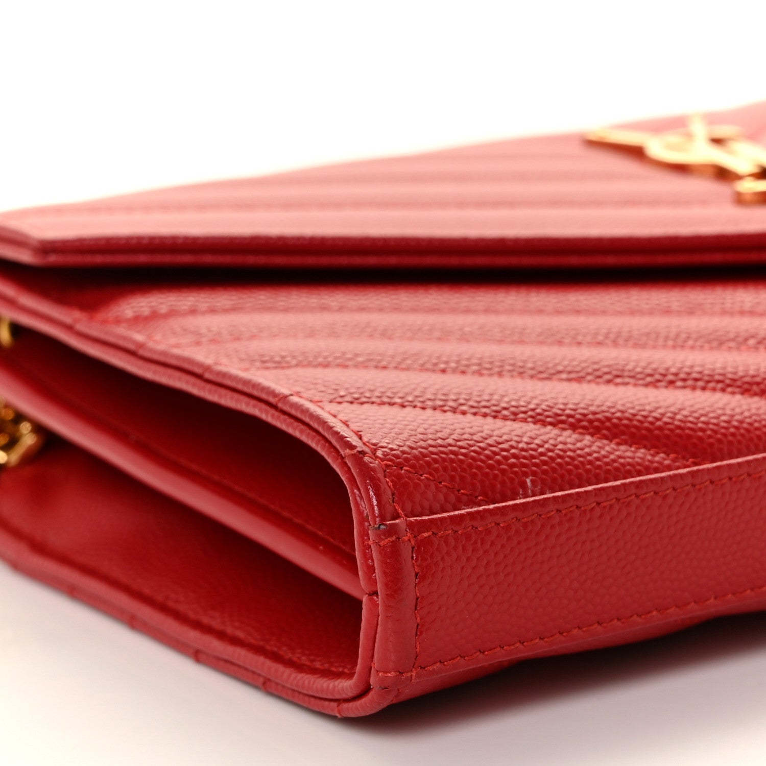 Saint Laurent Grain De Poudre Matelasse Chevron Monogram Chain Wallet Red 7 of 8