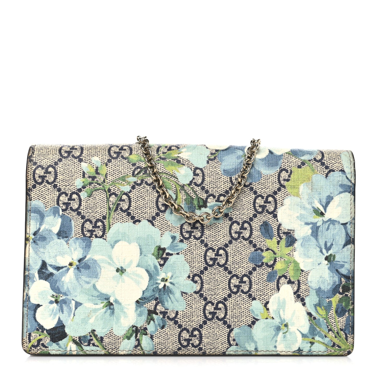 GG Supreme Monogram Blooms Chain Wallet Blue