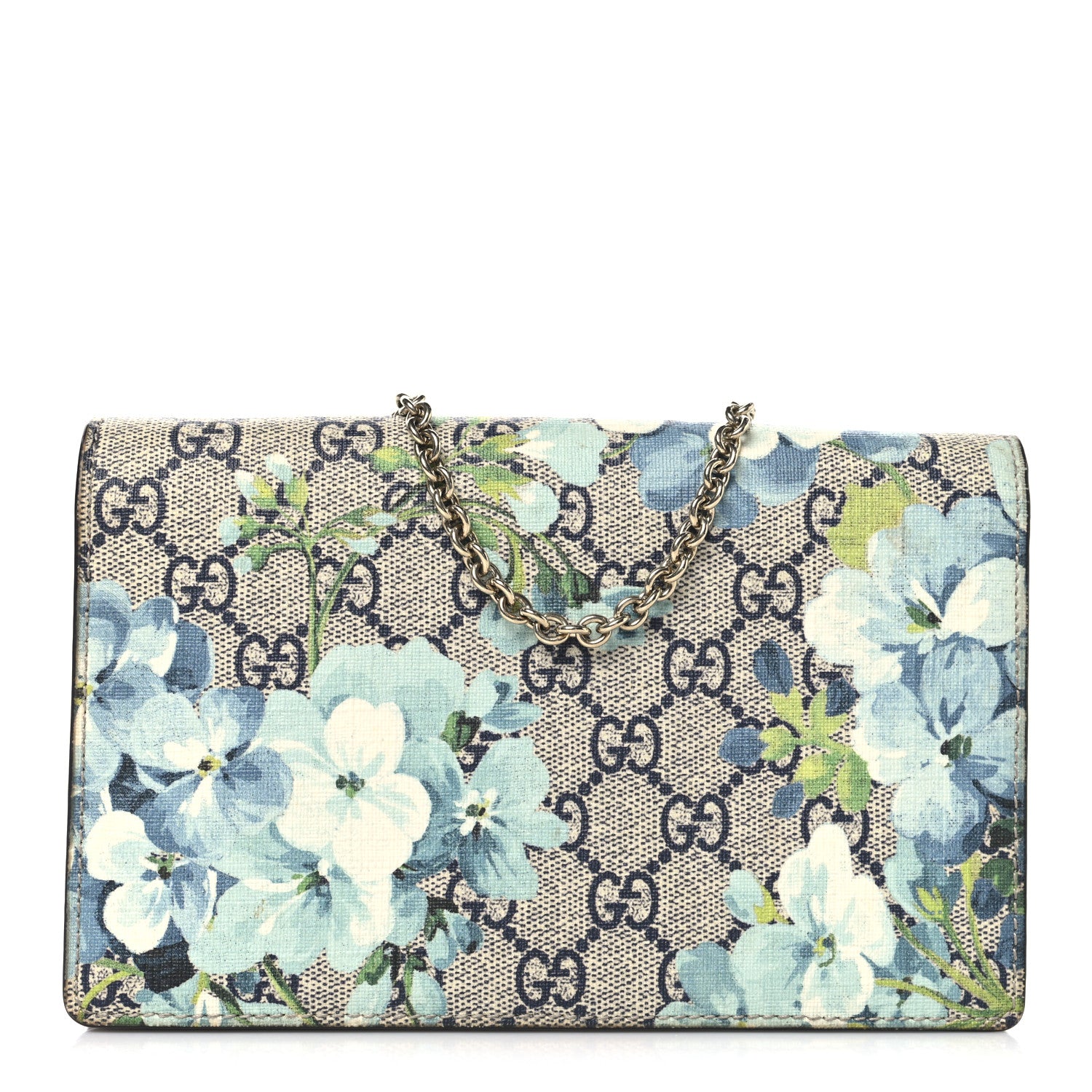 Gucci GG Supreme Monogram Blooms Chain Wallet Blue 1 of 10