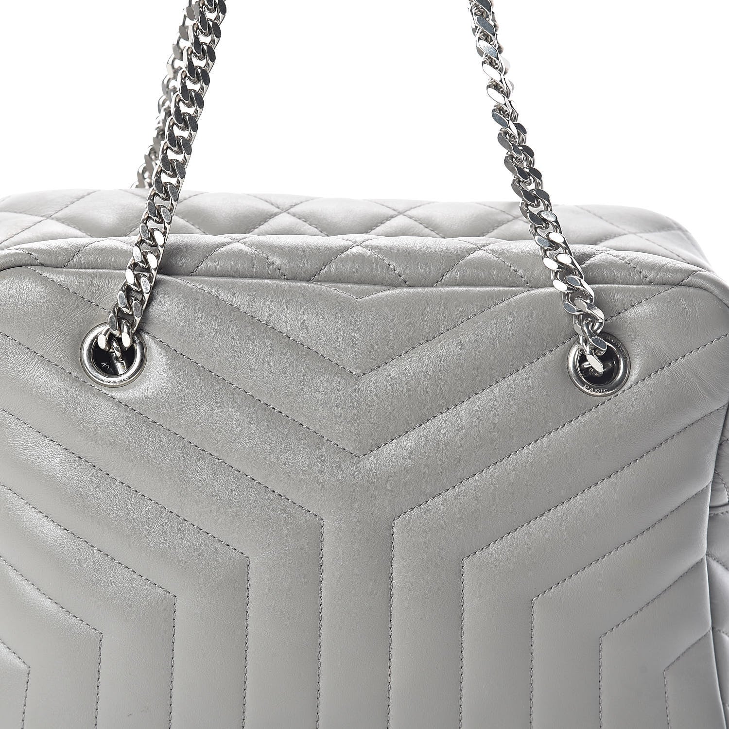 Saint Laurent Calfskin Y Quilted Monogram Medium Loulou Bowling Bag Light Grey 7 of 9