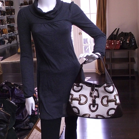 Gucci Canvas Bamboo Horsebit Print Medium Jackie O Hobo 2 of 10
