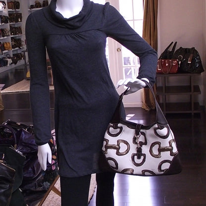 Gucci Canvas Bamboo Horsebit Print Medium Jackie O Hobo 2 of 10