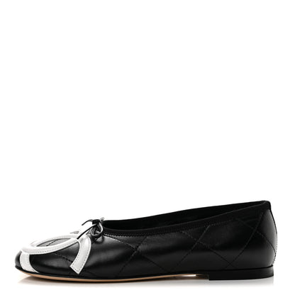Chanel Lambskin Quilted CC Cambon Ballet Flats 36 Black White 1 of 9