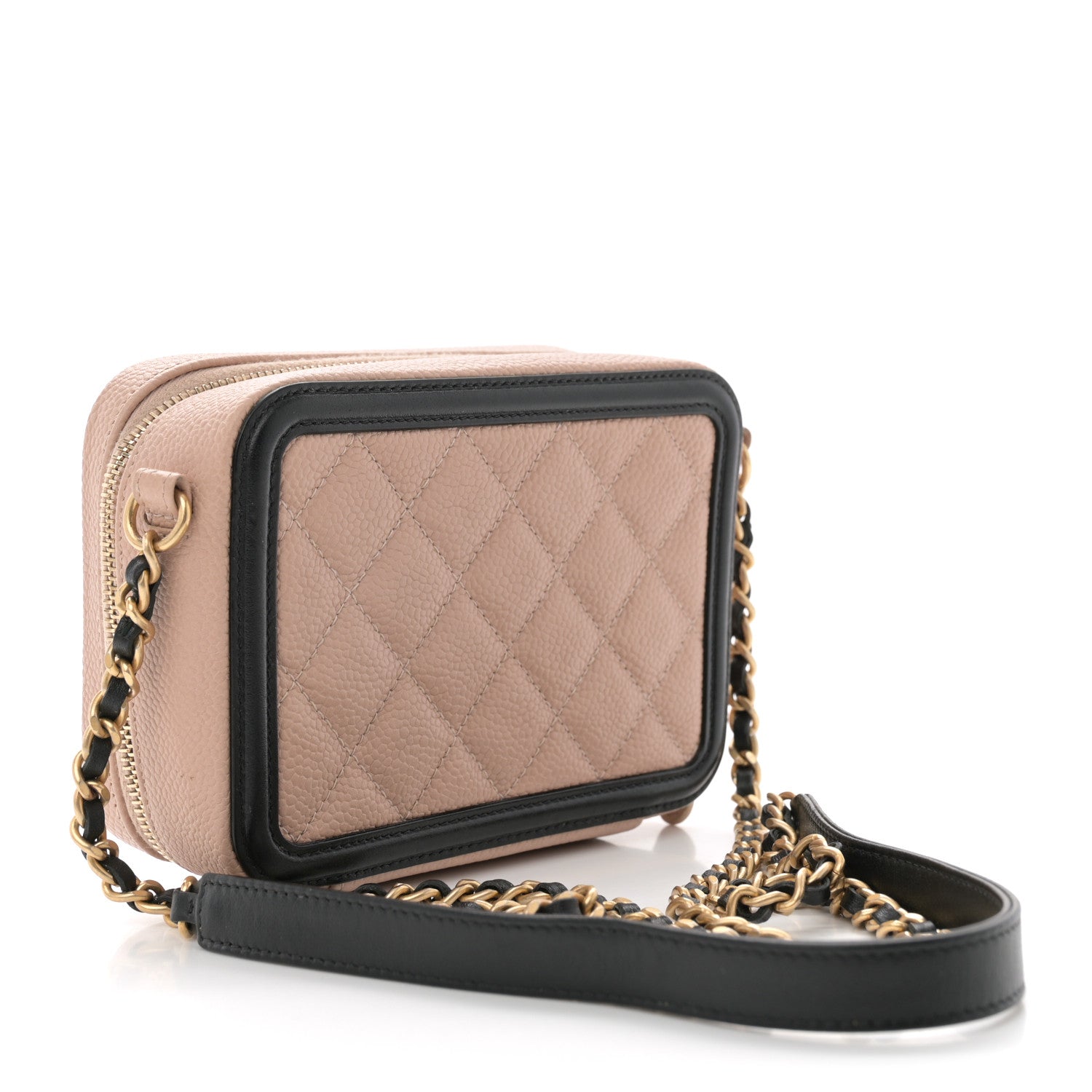 Chanel Caviar Quilted CC Filigree Vanity Clutch With Chain Beige Black 3 of 13