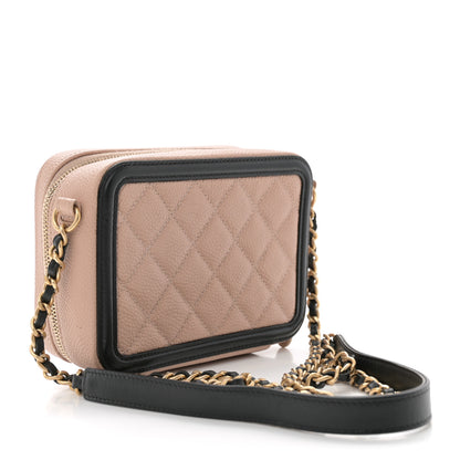 Chanel Caviar Quilted CC Filigree Vanity Clutch With Chain Beige Black 3 of 13