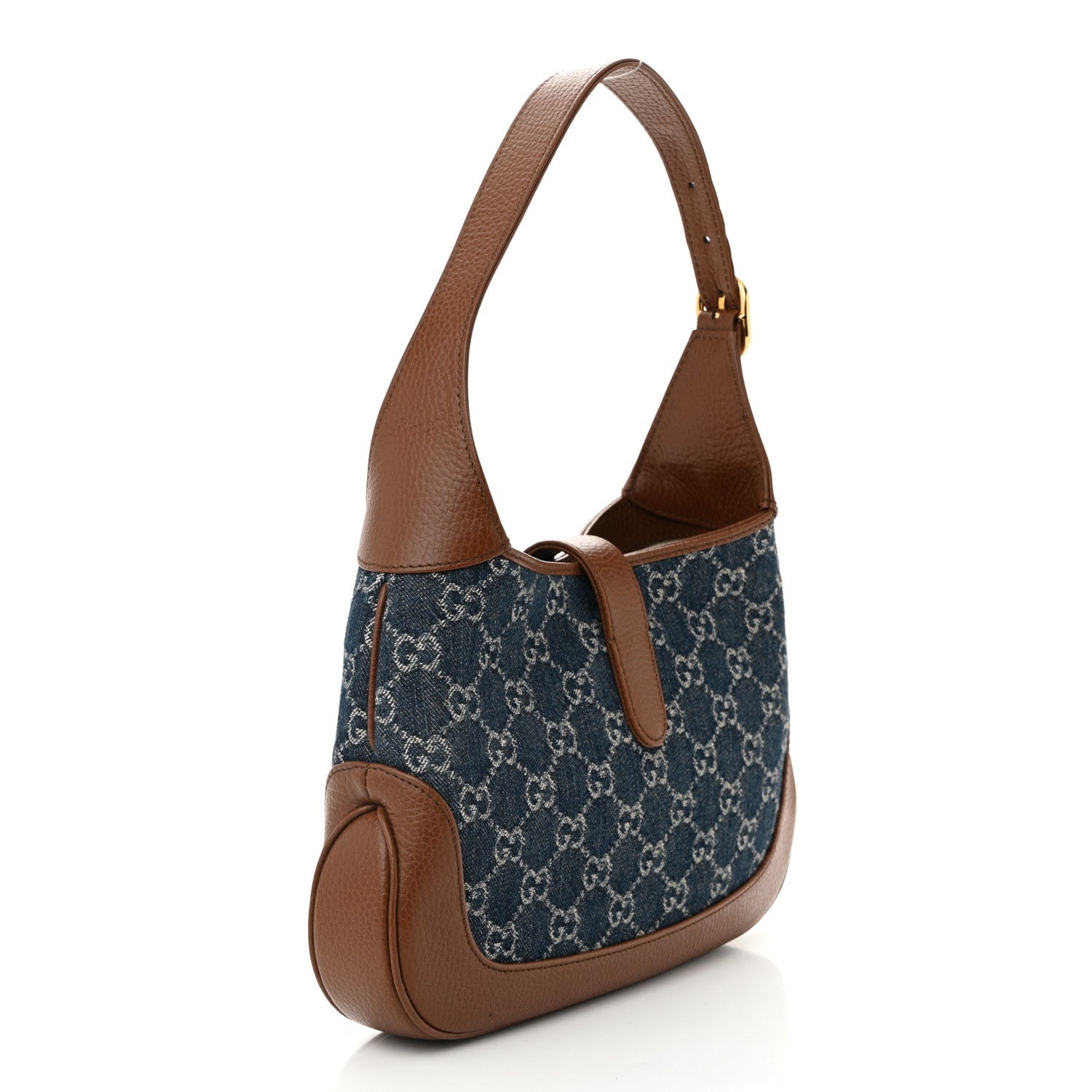 Gucci New Denim GG Monogram Calfskin Small Jackie 1961 Hobo Blue Tea Cuir 3 of 10