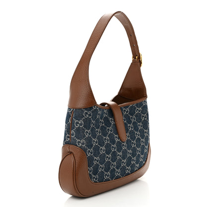 Gucci New Denim GG Monogram Calfskin Small Jackie 1961 Hobo Blue Tea Cuir 3 of 10