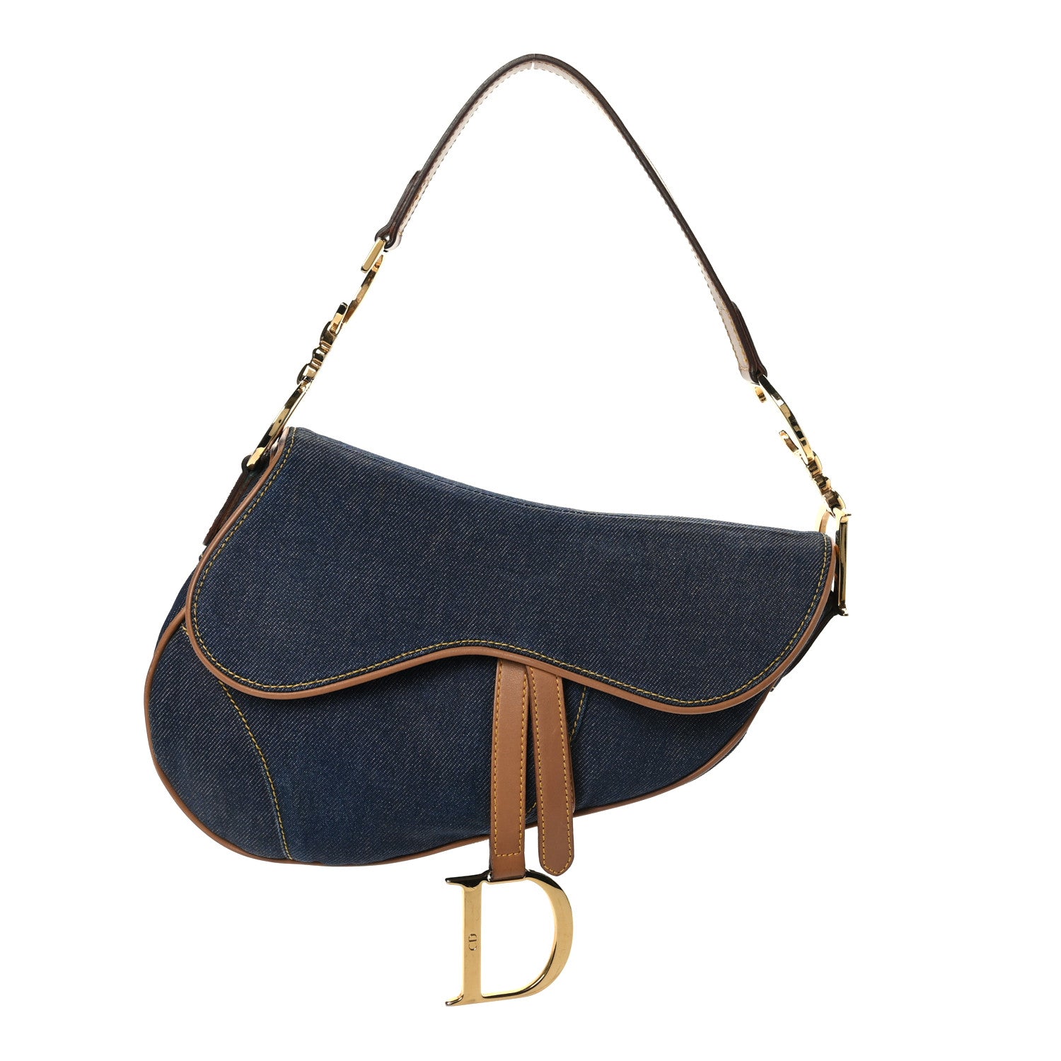 Christian Dior Denim Calfskin Saddle Bag Blue 1 of 10