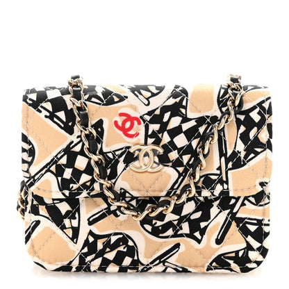 Chanel Canvas Check Flag Printed CC Clutch With Chain Beige Multicolor 1 of 11