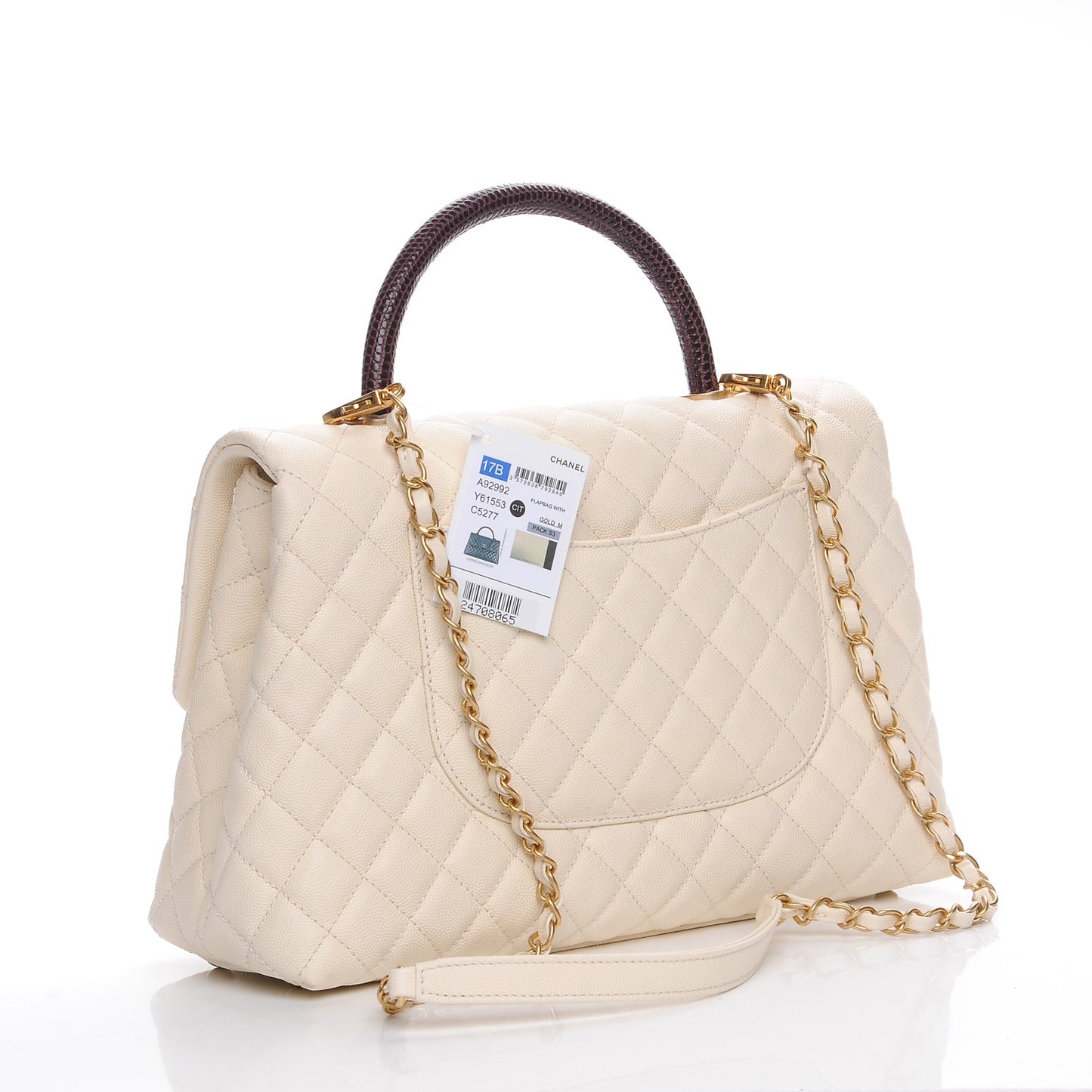 Caviar Lizard Quilted Medium Coco Handle Flap Ivory